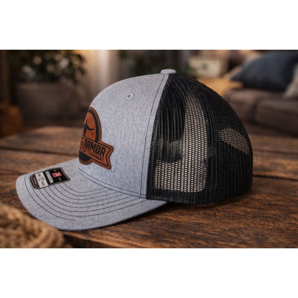 Richardson 112 Trucker Hat Rock & Armor Leather Patch Gray Black Adjustable - Picture 4 of 6